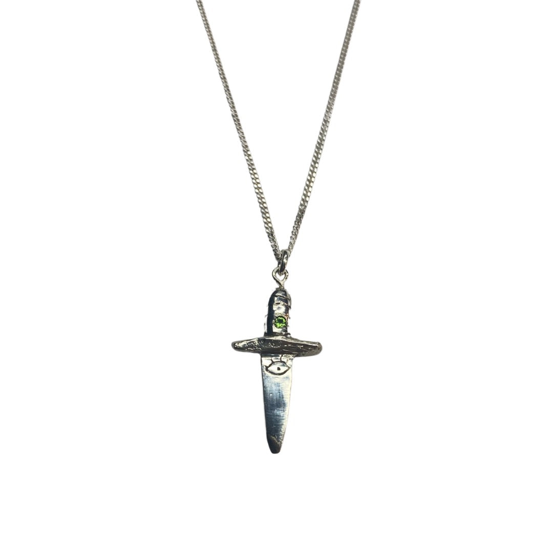 Mini Eye Dagger Necklace with Green nano crystal