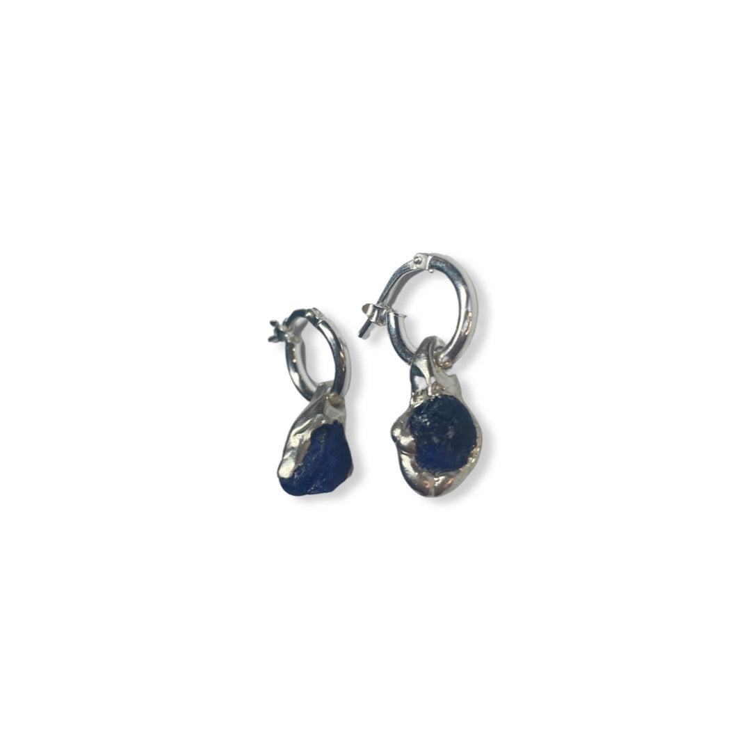 Raw Sapphire huggy hoops #1