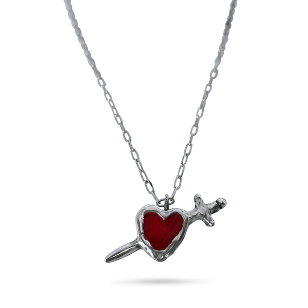 Heart & Dagger Necklace - Red