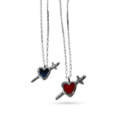 Heart & Dagger Necklace - Black enamel