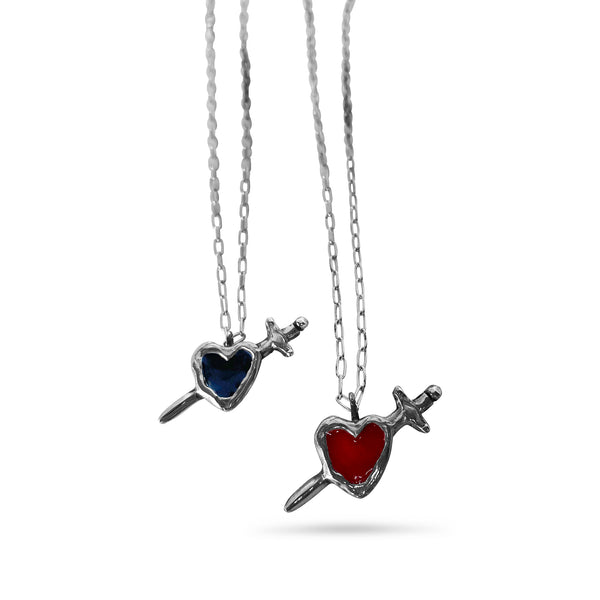 Heart & Dagger Necklace - Red